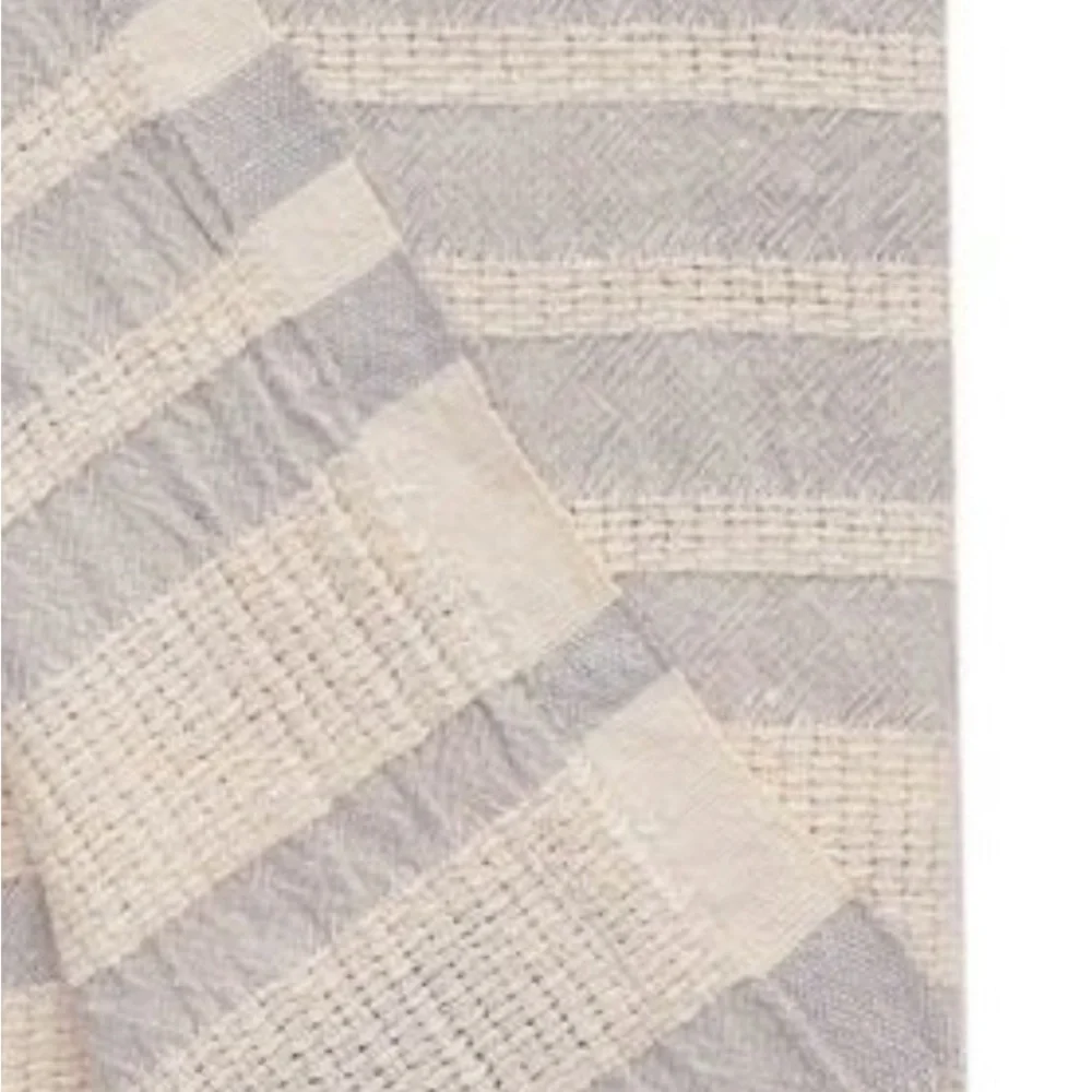 Organic Cotton Loom Weave Spa Bath Towel Gray Natural Stripe NEW Sensitive Skin